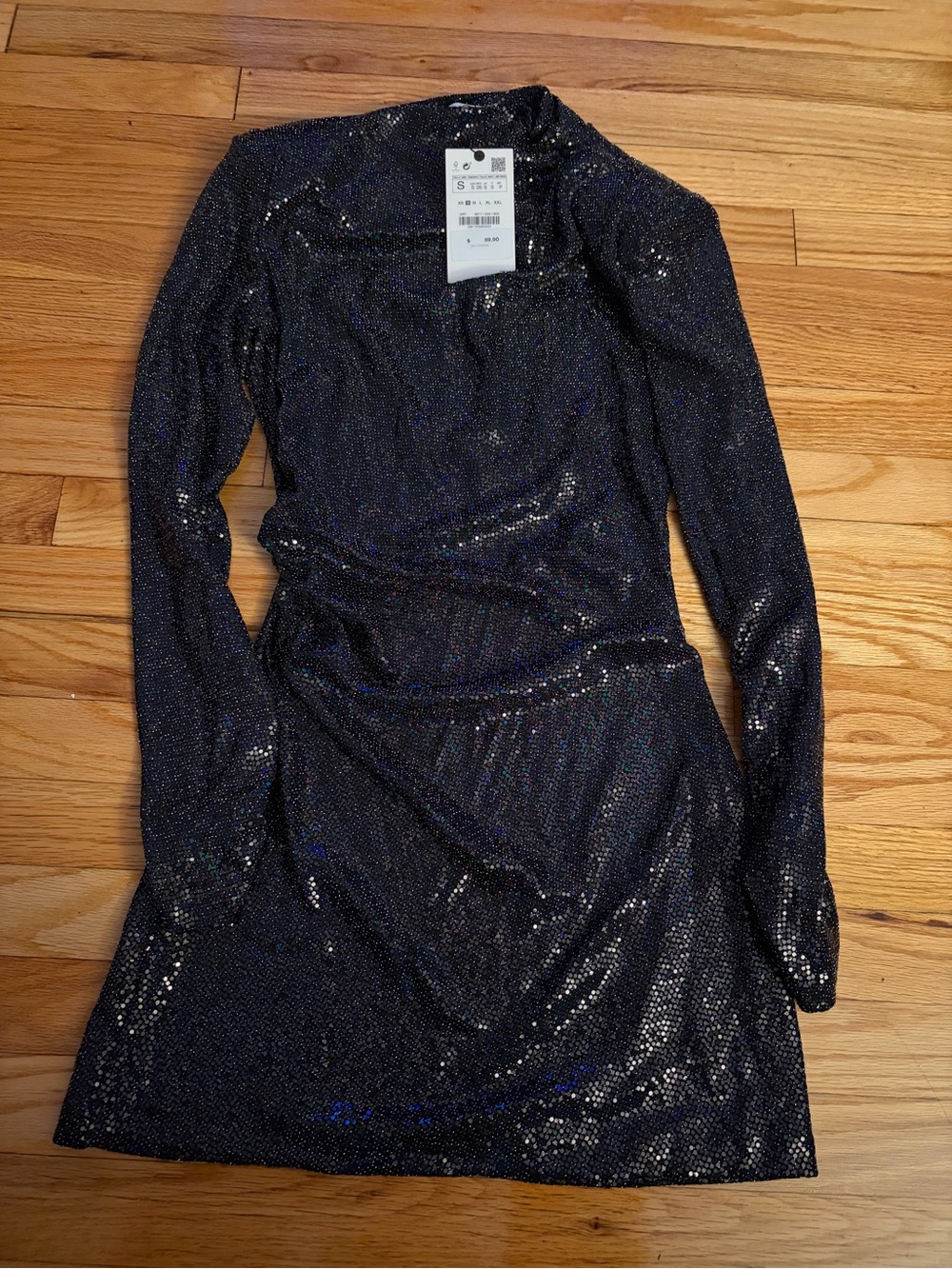 Zara Black Sequined Long-Sleeve Mini Dress